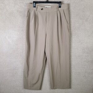 Elodie Pants Womens XL Beige Pleated Wide Leg Trouser Polyester Stretch Career